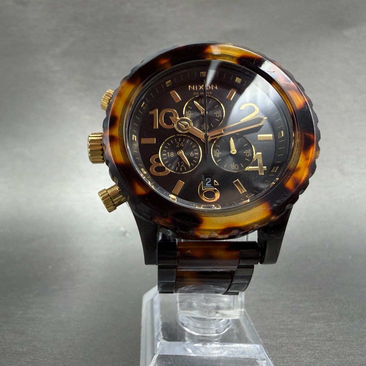Nixon 42-20 Chrono Watch Women 42mm Black Dial Black Tortoise Date PARTS!!!!!!!!6