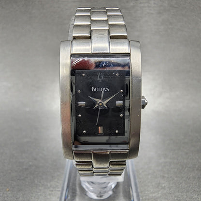 Bulova Tank Watch Women 18mm Black Dial Stainless Steel Rectangle New Battery0