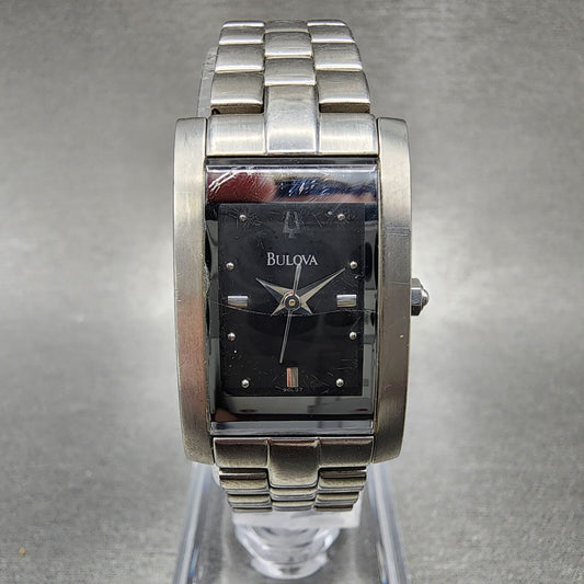 Bulova Tank Watch Women 18mm Black Dial Stainless Steel Rectangle New Battery0