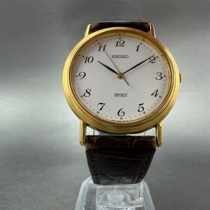 Seiko Spirit Watch Men 33mm White Dial Gold Tone Round  Vintage 5E21-6C00 PARTS6