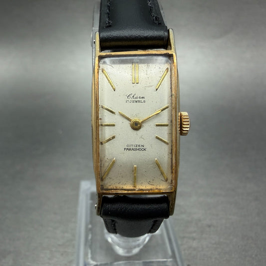 Citizen Charm Watch Women 15mm White Dial Gold Plated Manual Wind Runs VTG0