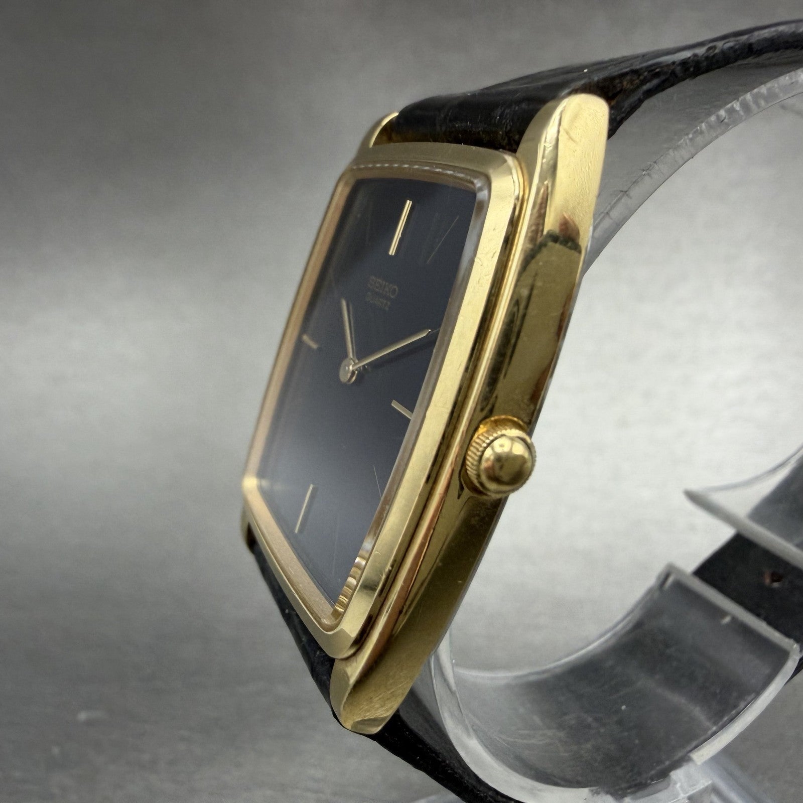 Seiko Tank Watch Men 30mm Blue Dial Gold Tone Rectangle 7800-5309 New Battery2
