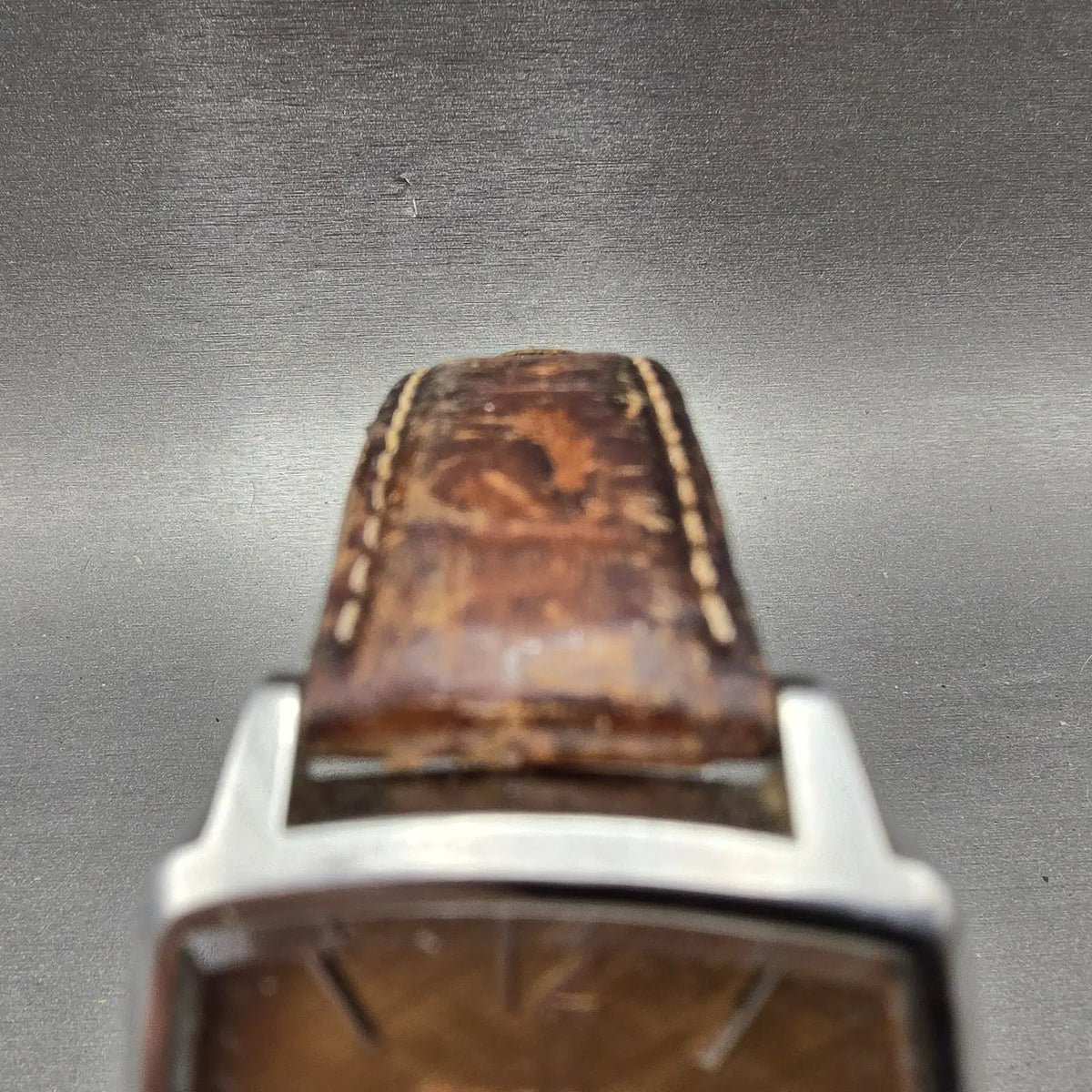Fossil Tank Watch Men 36mm Brown Dial Silver Tone Date Rectangle FS-4048 New Bat4