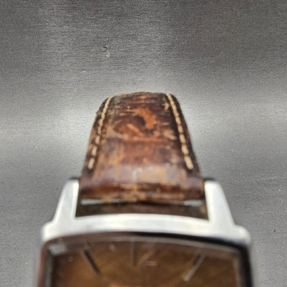 Fossil Tank Watch Men 36mm Brown Dial Silver Tone Date Rectangle FS-4048 New Bat4