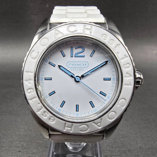 Coach Boyfriend Watch Women 38mm White Dial Silver Tone Round New Battery0