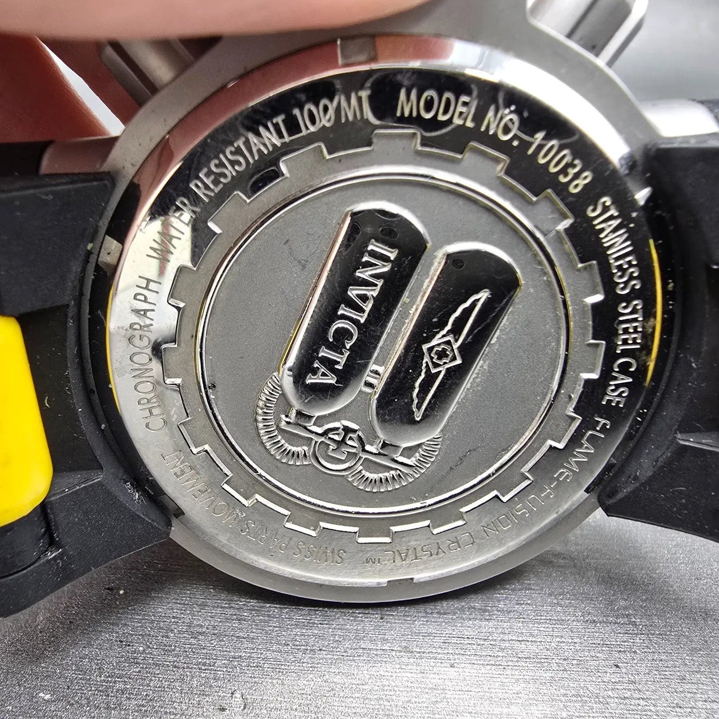Invicta Chronograph Dive Watch Men 50mm Black Dial Steel Yellow 10038 NewBatt JK7