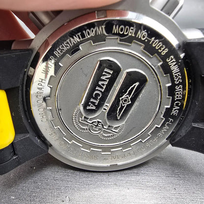 Invicta Chronograph Dive Watch Men 50mm Black Dial Steel Yellow 10038 NewBatt JK7