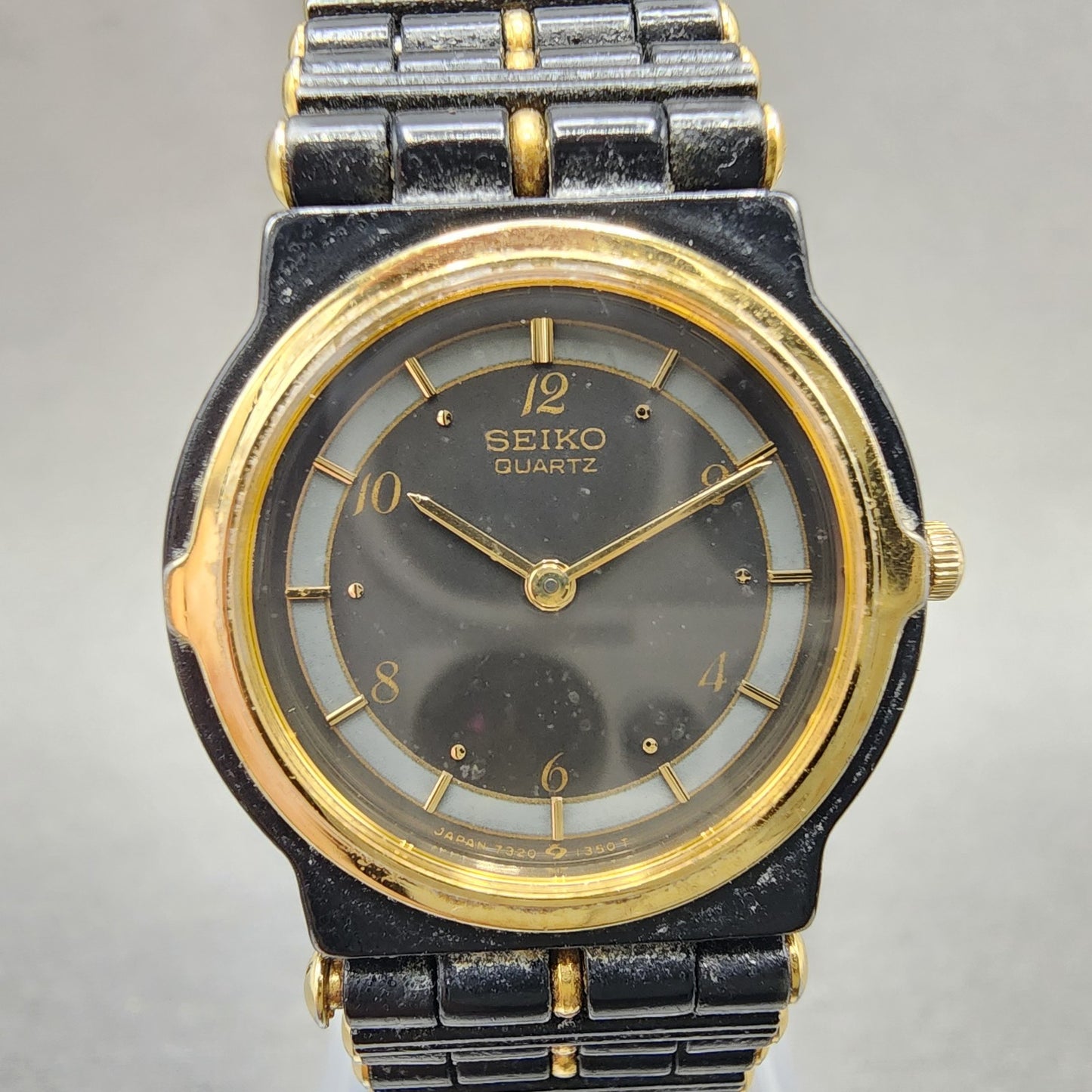 Seiko Watch Women 23mm Black Dial Black & Gold Tone Round 73200330 New Battery1