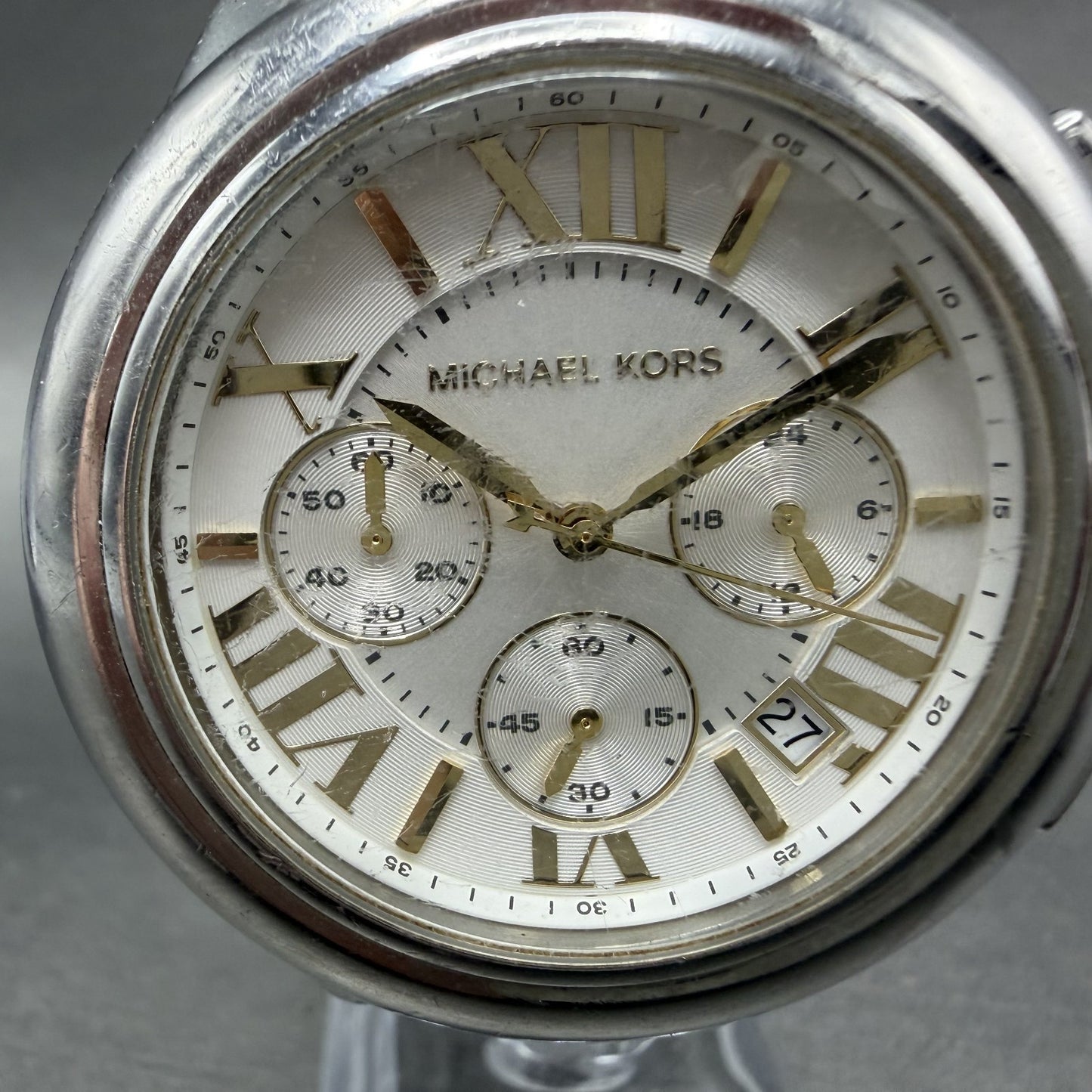 Michael Kors Camile Chrono Watch Women 43mm White Dial Two Tone Date MK-5653 ABC1