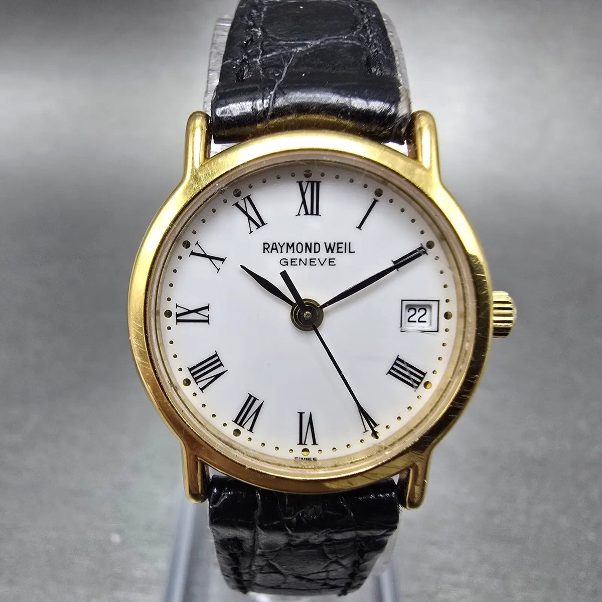 Raymond Weil Watch Women 22mm White Dial Gold Plated Date 5307-2 New Battery0