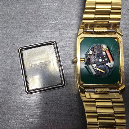 Seiko Tank Watch Men 26mm Champagne Dial Gold Tone Rectangle 5Y94-5119 PARTS12