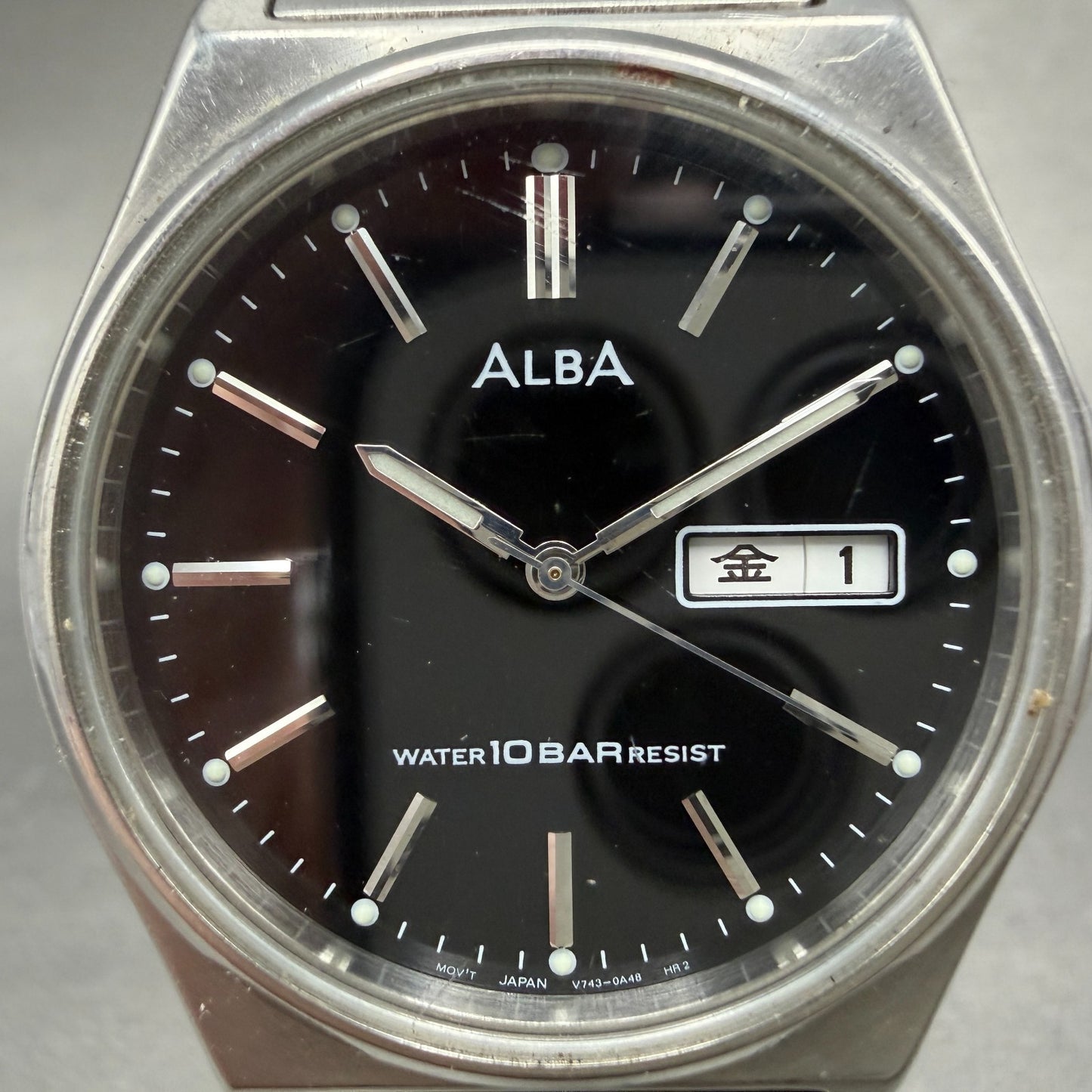 Seiko Alba Watch Men 37mm Black Dial Silver Tone Daydate V743-0a20 New Battery 41