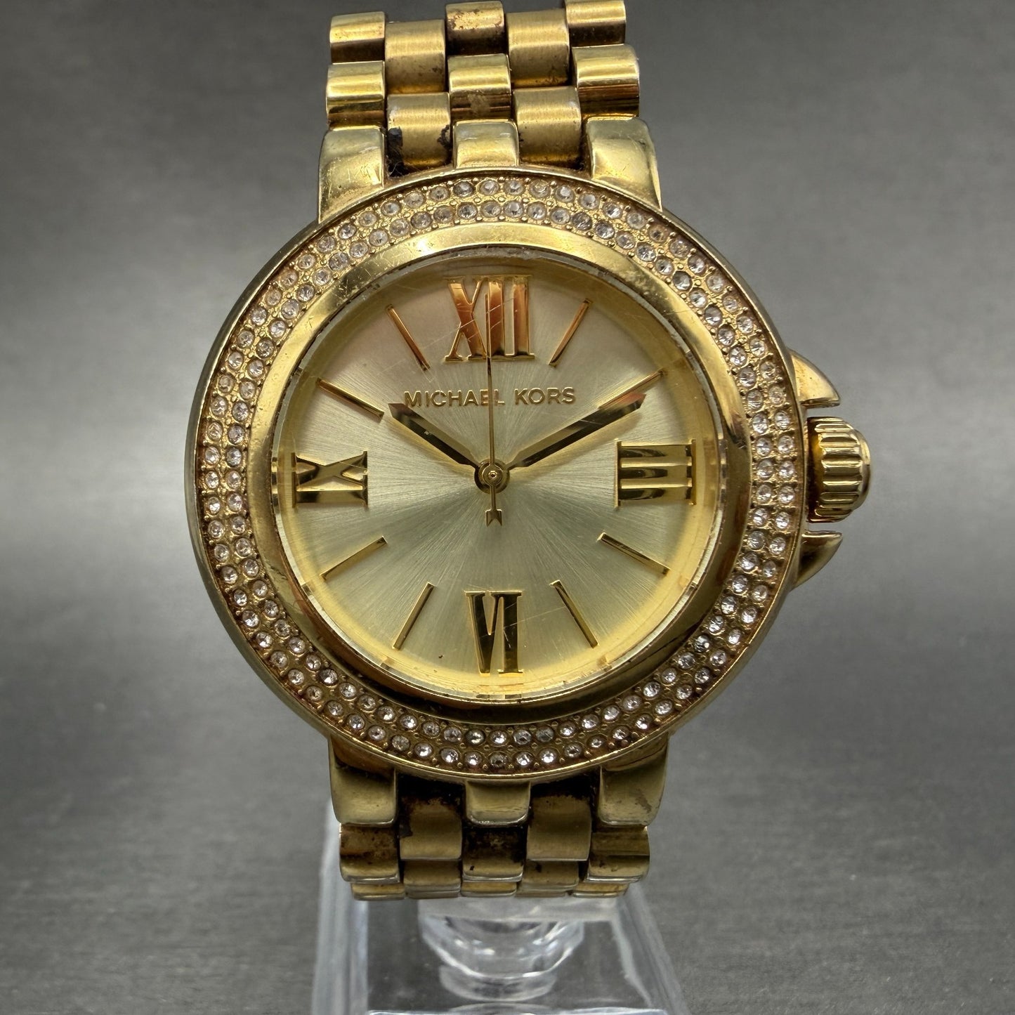 Michael Kors Watch Women 38mm Champagne Dial Gold Tone Round MK-3185 New Battery0
