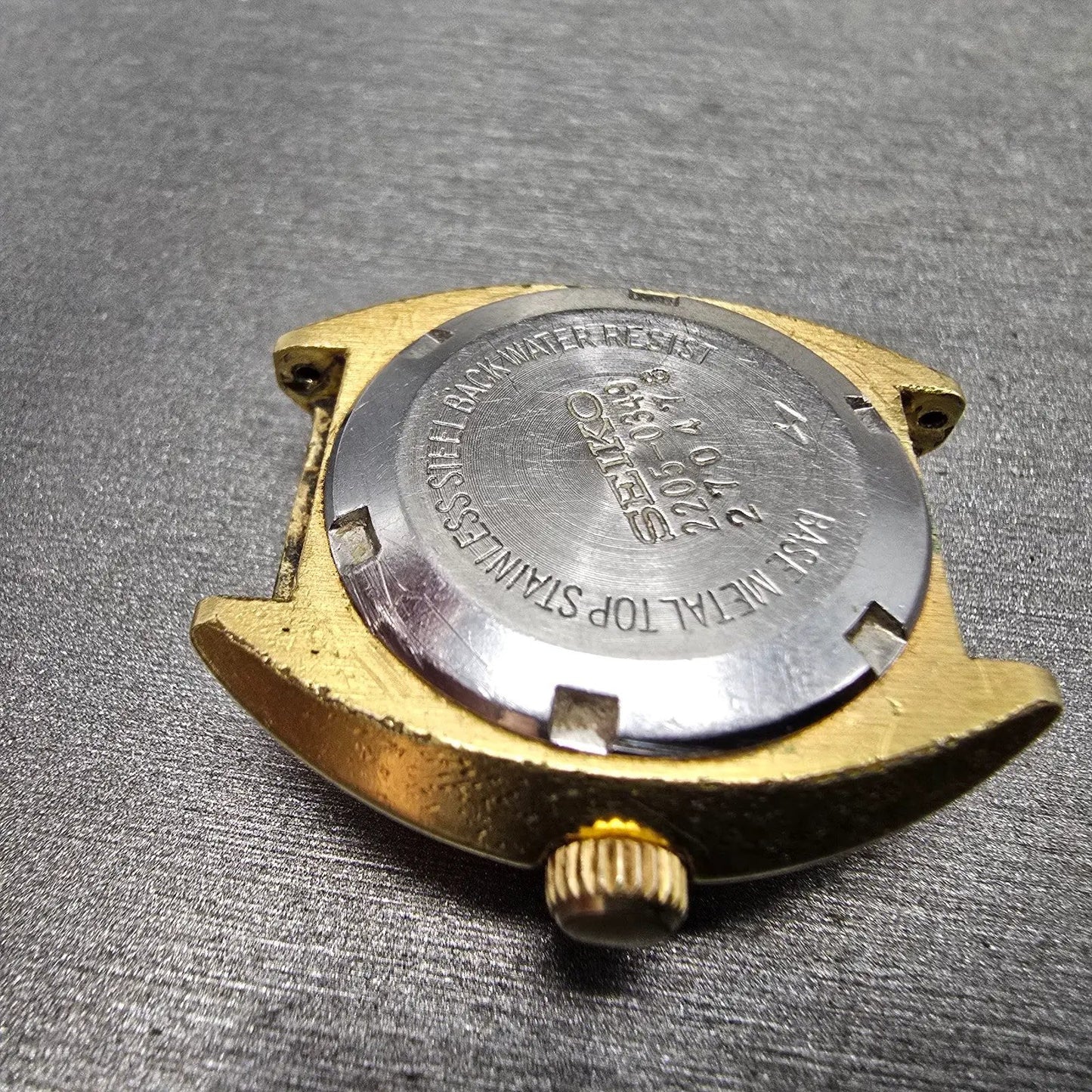 Seiko Automatic Watch Women 29mm Green Dial gold Tone Date 2205-0349 PARTS VTG10
