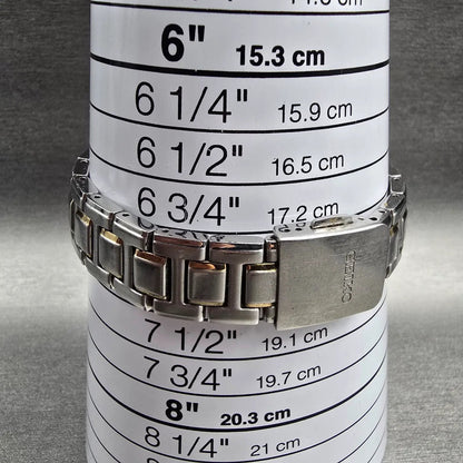 Seiko Premier Watch Women 28mm Silver Dial Two Tone Date Round 7N82-0HP0 New Bat9