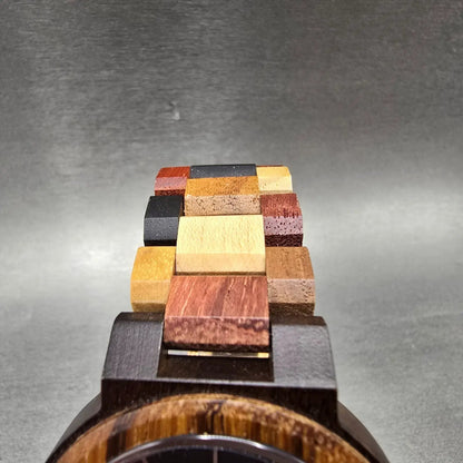 Bobo Bird Watch Men 46mm Brown Dial Wooden Case Round Daydate New Battery5