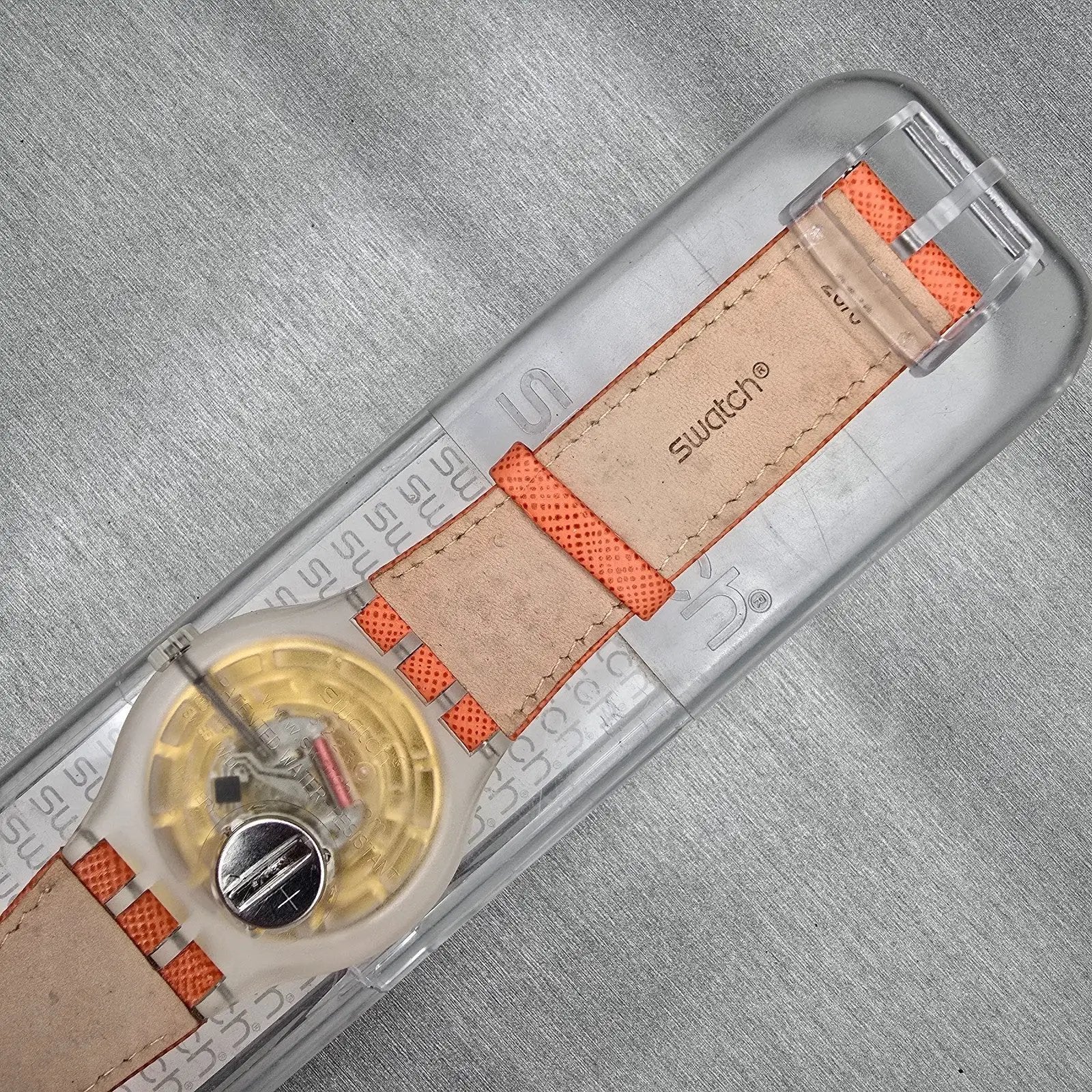 Swatch Squeezed Pumpkin Watch Men 44mm Orange Dial Clear Case SUDK102 New Batt8