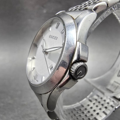 Gucci Watch Women Silver Dial Stainless Steel Date Round 126.5 New Battery2