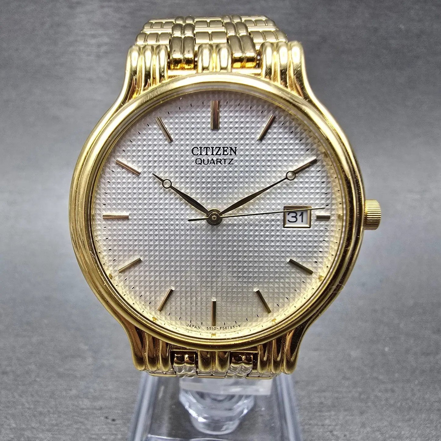 Citizen Watch Men 34mm White Dial Gold Tone Date Round 5510-F52584 New Battery F0