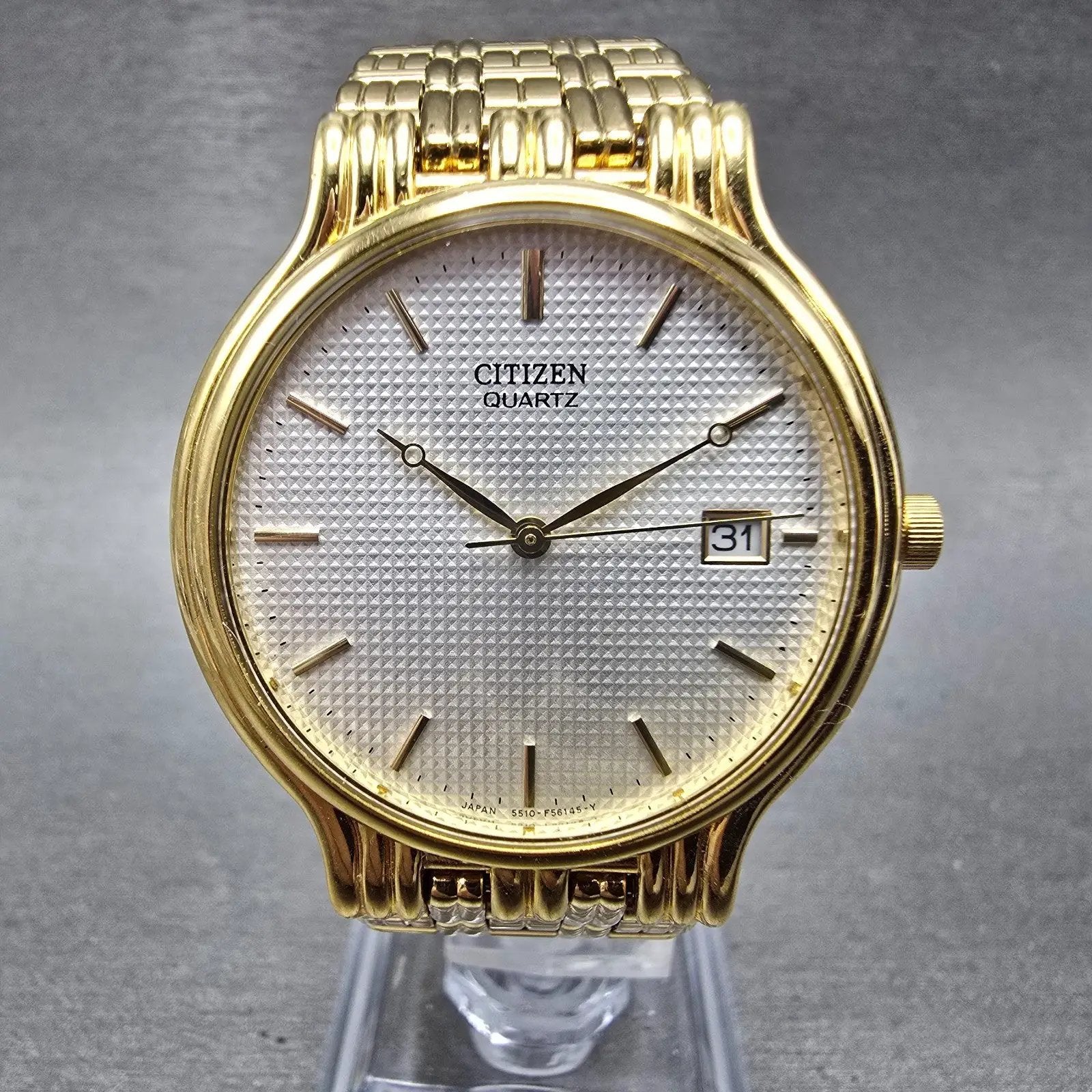 Citizen Watch Men 34mm White Dial Gold Tone Date Round 5510-F52584 New Battery F0
