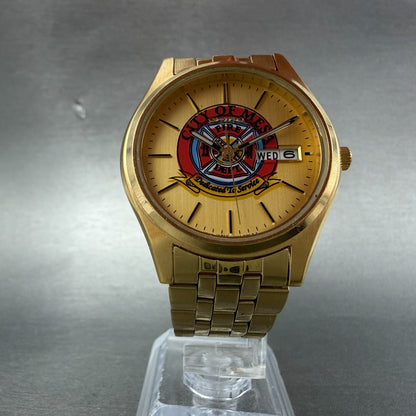 Seiko watch Men 36mm Gold Dial Gold Tone Daydate Round 7n43-9048 New Battery5