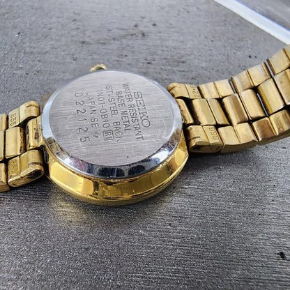 Seiko Watch Women 22mm Black Dial Gold Tone Round 1N010B10 New Battery VTG9