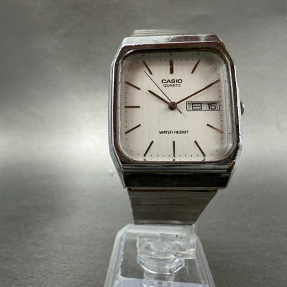 Casio MQ-518 Watch Men 30mm Silver Dial Silver Tone Rectangle Daydate New Batt5