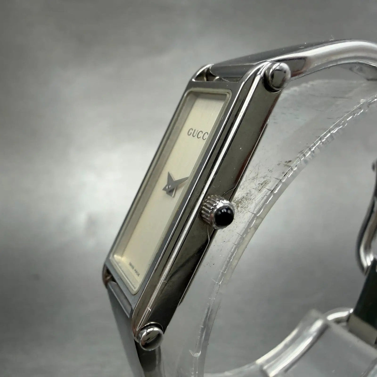 Gucci 1500L Tank Watch Women 12mm Black Dial Steel Rectangle Bangle New batt Box2