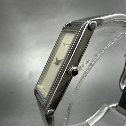 Gucci 1500L Tank Watch Women 12mm Black Dial Steel Rectangle Bangle New batt Box2