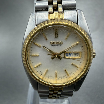 Seiko Watch Women 25mm White Dial Two Tone Daydate Round 7n83-0041 New Batt HN61