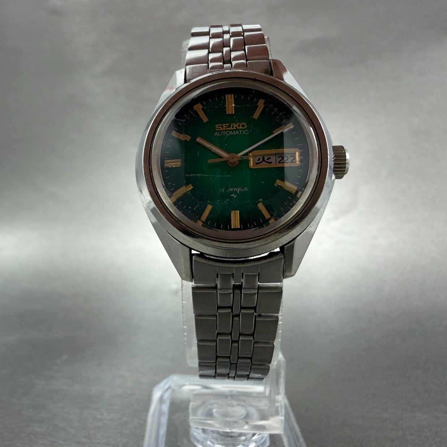 Seiko Automatic Watch Women 27mm Green Dial Silver Tone Daydate 2206-0340 PARTS6