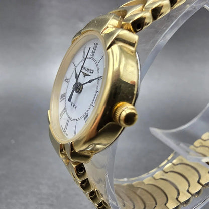 Longines QWR Watch Women 22mm White Dial Gold Tone Date Round New Battery3