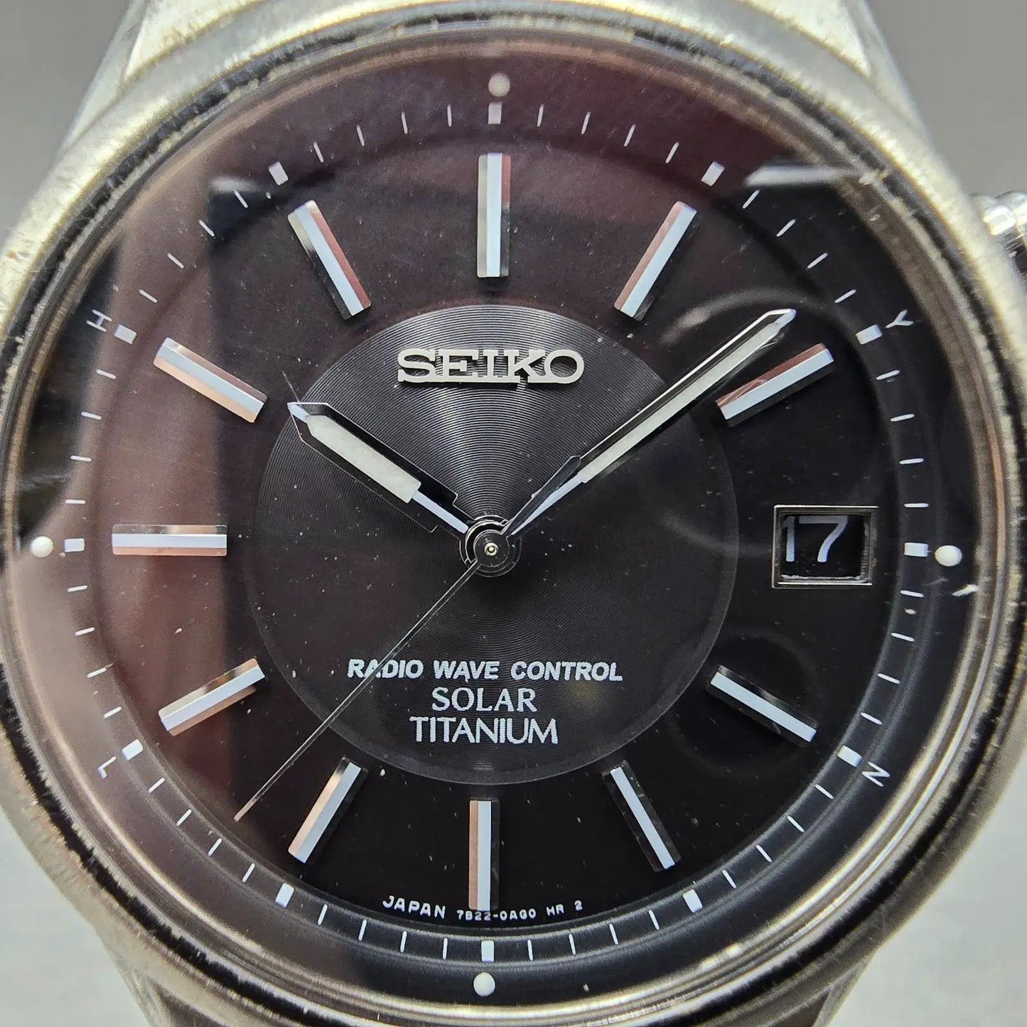 Seiko Solar Atomic Watch Men 38mm Black Dial Titanium Atomic Date 7B22 PARTS!!!!2