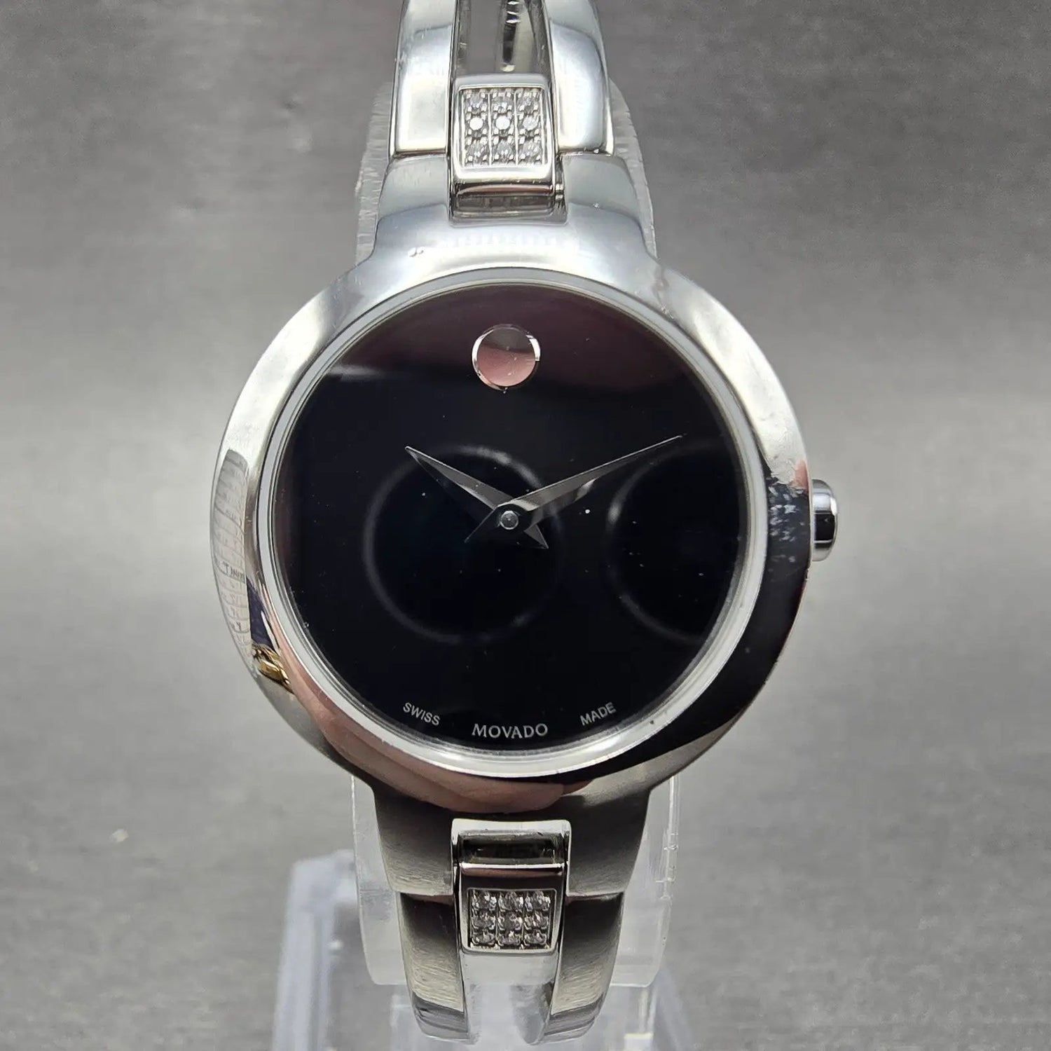 Movado Amorosa Watch Women 24mm Black Dial Silver Tone 52.3.14.1438 new Battery0