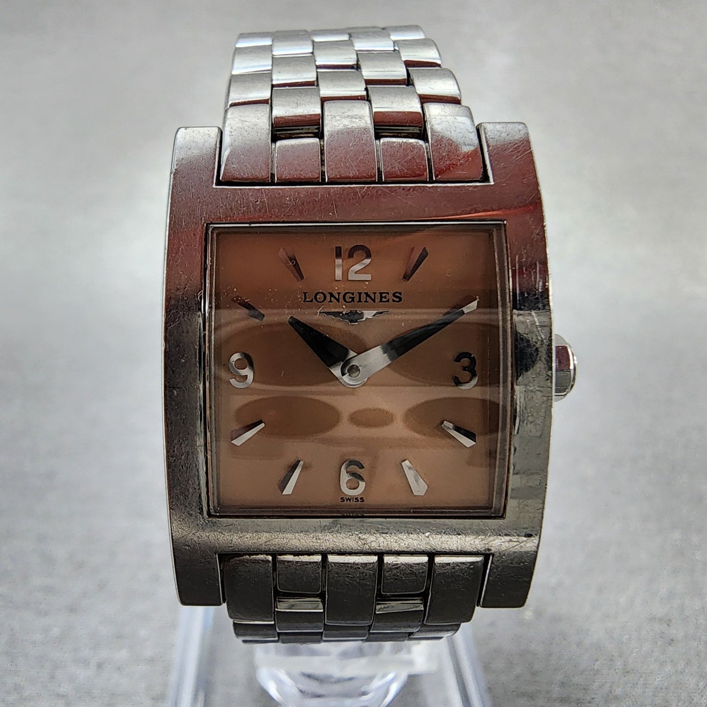 Longines Tank Watch Women 21mm Salmon Dial Steel Rectangle L5.166.4 New Battery1