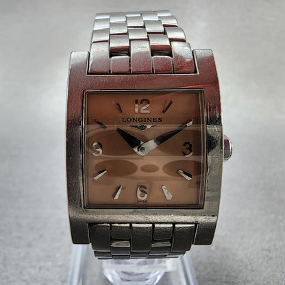 Longines Tank Watch Women 21mm Salmon Dial Steel Rectangle L5.166.4 New Battery1