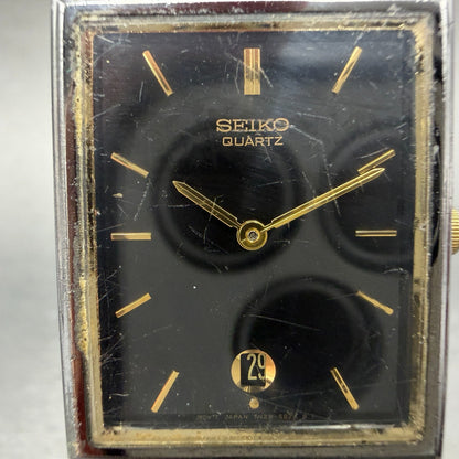 Seiko tank Watch Men 25mm Black Dial Black & Gold Tone Date 7N29-5B59 NewBattery1
