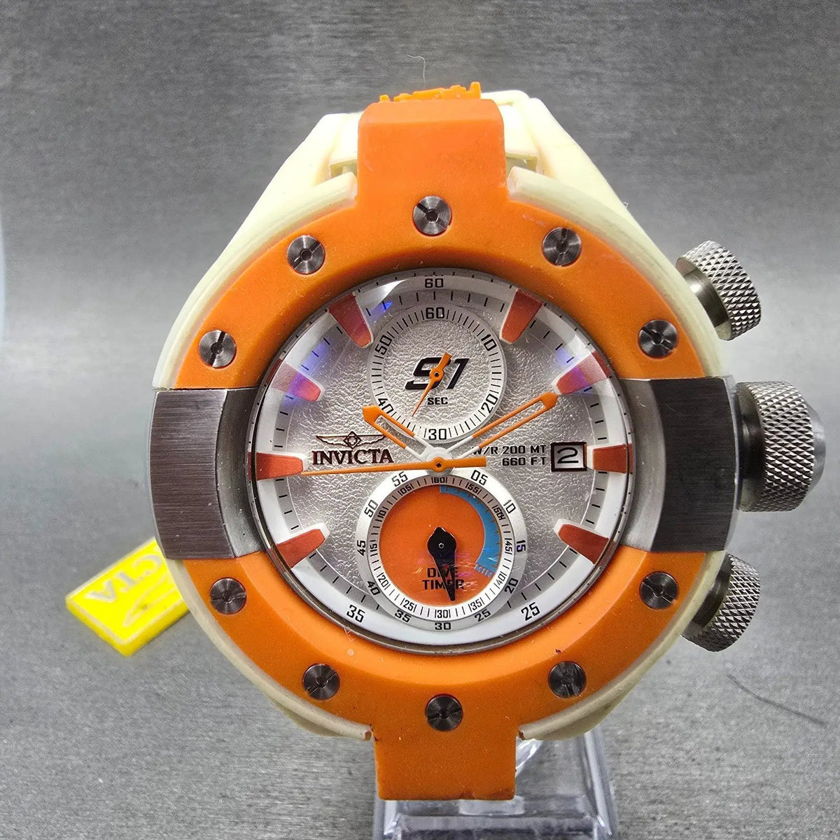 Invicta S1 Rally Chronograph Watch Men White Dial Orange Date Round READ!!! 30710