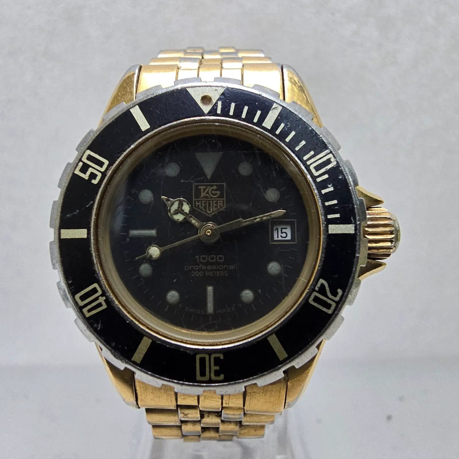 Tag Heuer Professional 1000 Dive Watch Women 28mm Black Dial Gold Date New Batt1