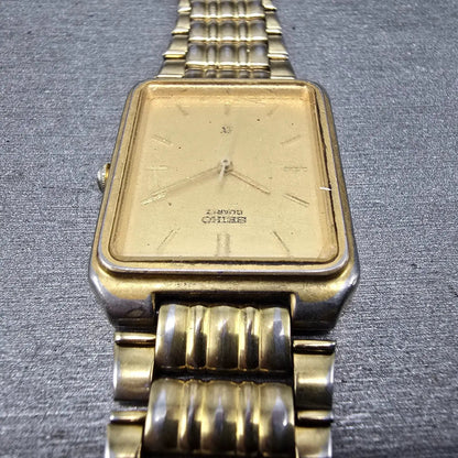 Seiko Tank Watch Men 26mm Gold Dial Gold Tone Rectangle V701-5J00 PARTS5