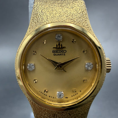 Seiko Watch Women 20mm Champagne Dial Gold Tone Round 8Y21-0020 New Battery GH51