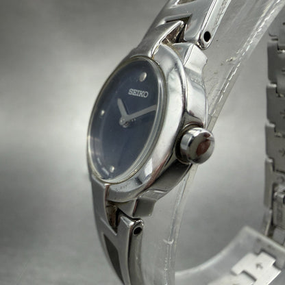Seiko Watch Women 20mm Blue Dial Silver Tone Round 1n00-0gm0 New Battery Vintage2