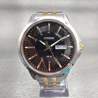Citizen Watch Men 40mm Black Dial Silver Tone Daydate 1502-S097843 New Battery0