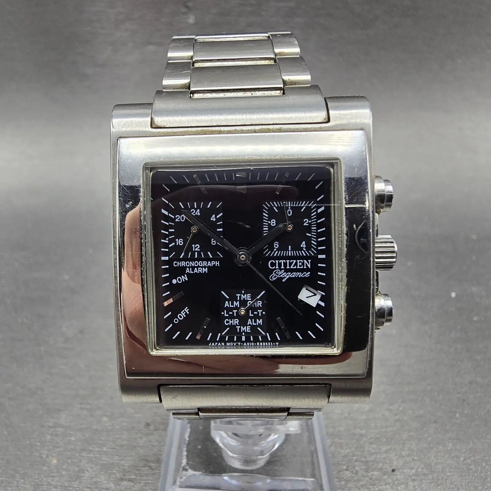 Citizen Elegance Watch Men 33mm Black Dial Steel Date Alarm Chrono New Battery1