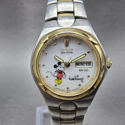 Citizen Eco-Drive Mickey Watch Women 25mm White Dial Two Tone Daydate Runs0