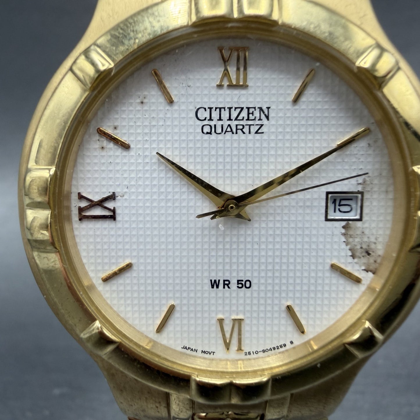 Citizen Watch Men 36mm White Dial Gold Tone Round Date 2510-S029252 PARTS2