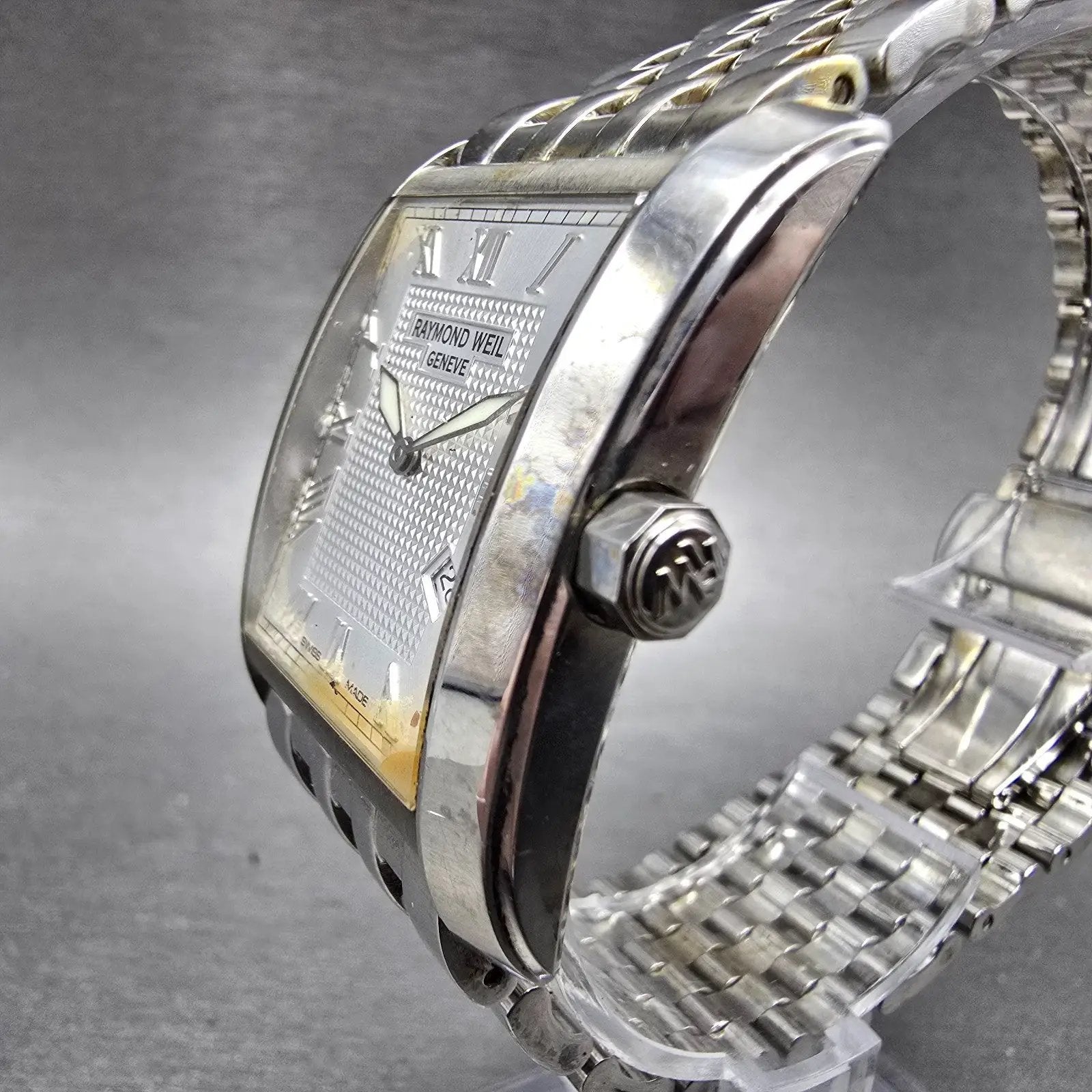 Raymond Weil Don Giovonni Tank Watch Men 30mm Silver Dial Steel Date 9975 NewBat2