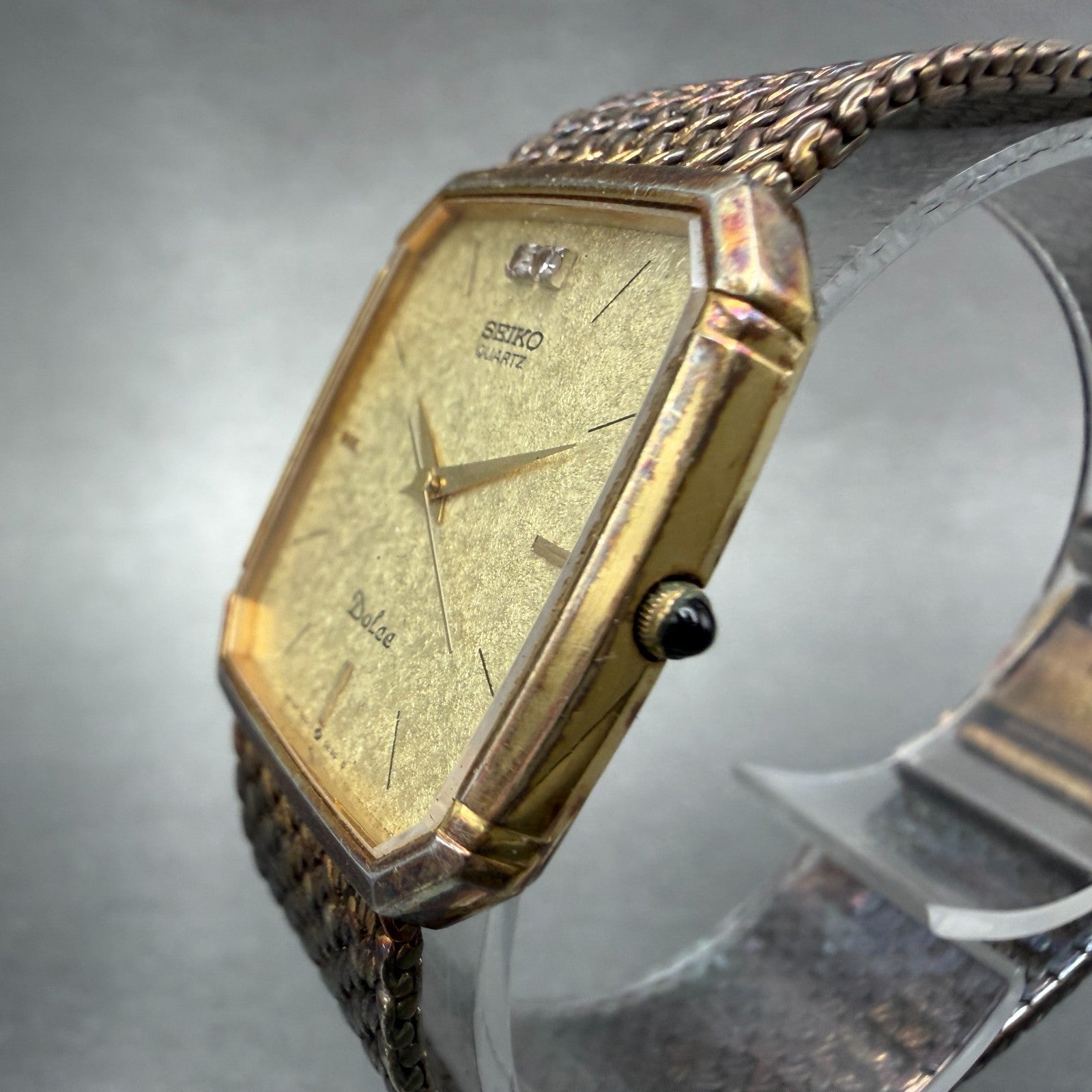 Seiko Dolce Tank Watch Men 27mm Champagne Dial Gold Tone 95215210 New Battery2