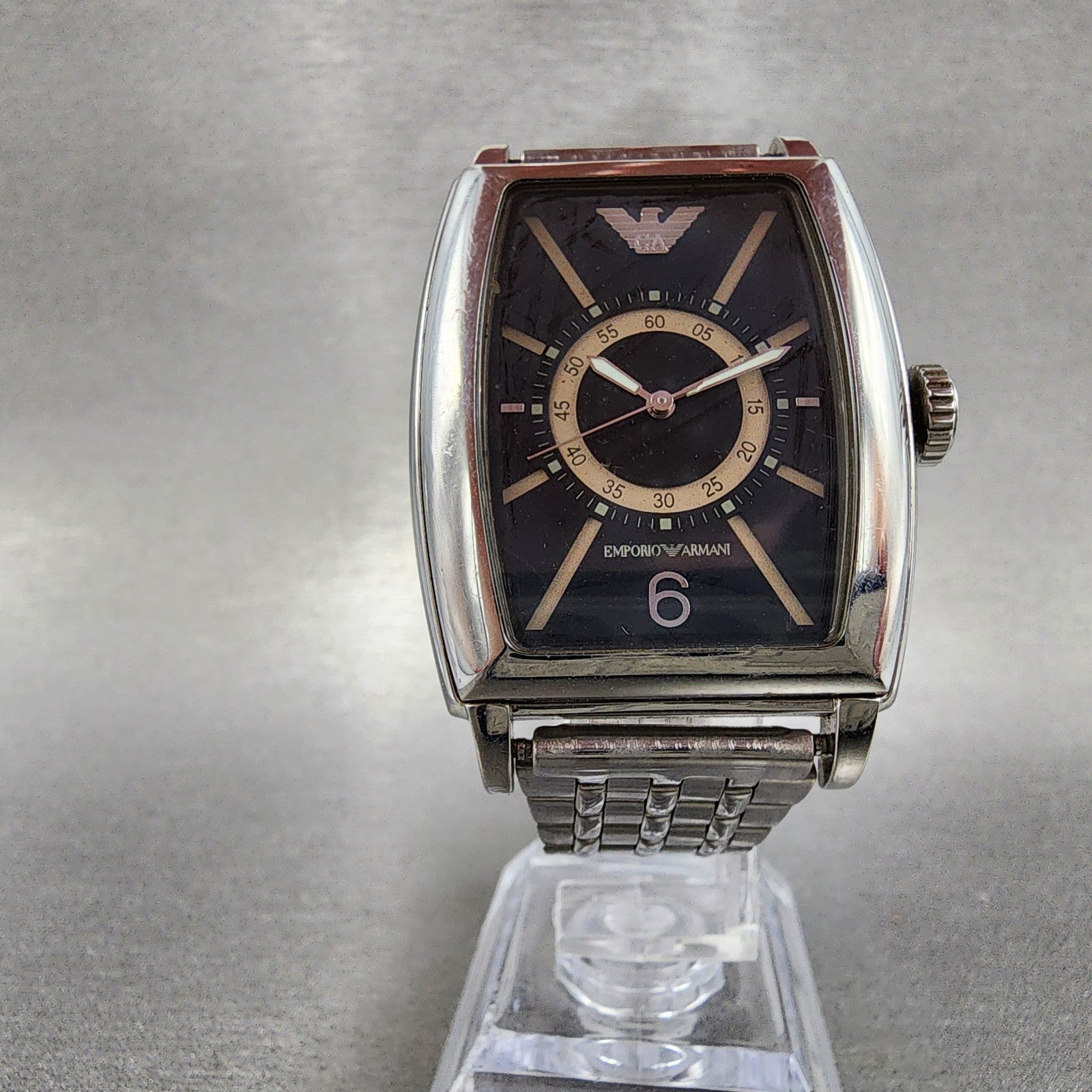 Emporio Armani Tank Watch Men 33mm Black Dial READ!!!!!!!!!!! Rectangle New Batt5