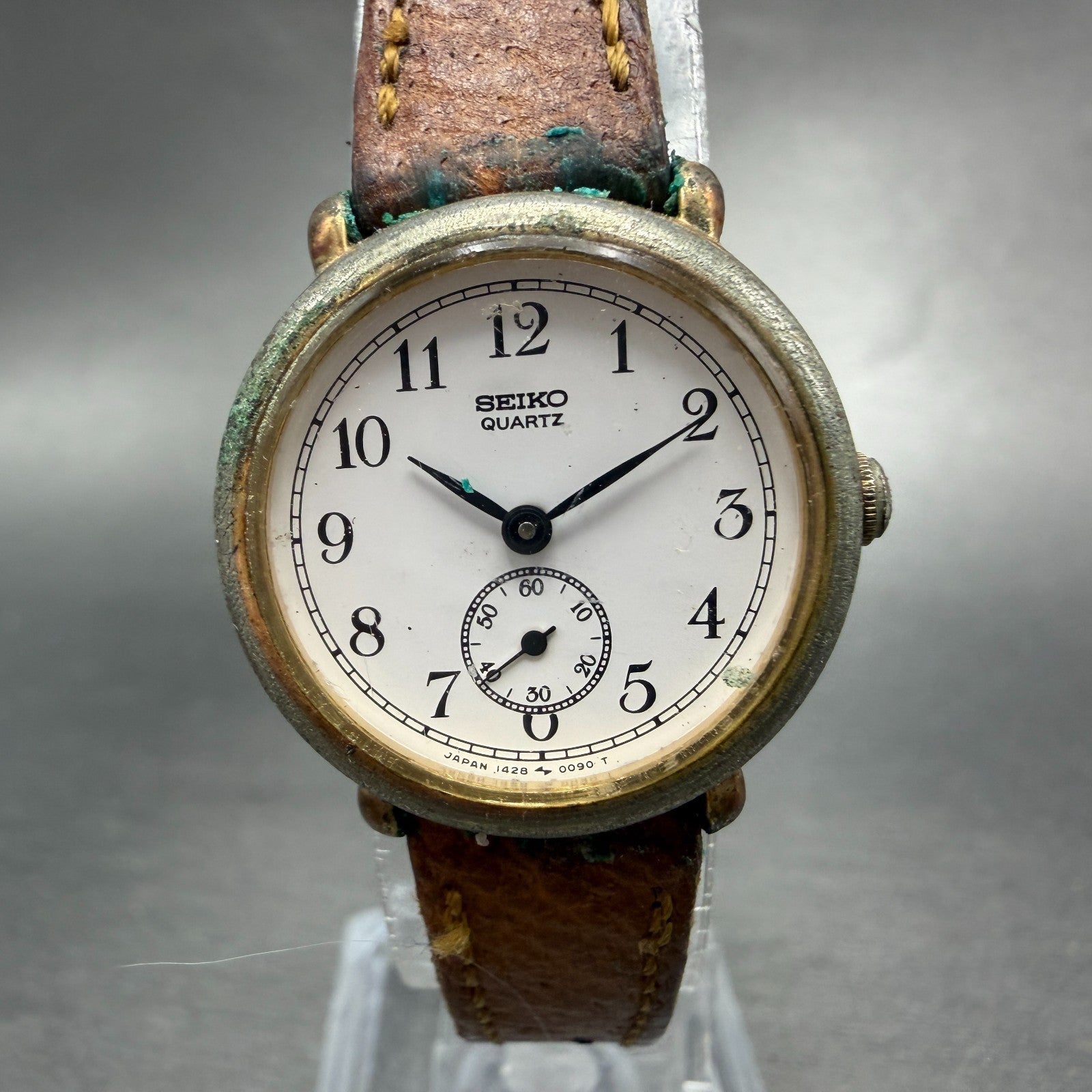 Seiko Watch Women 24mm White Dial Gold Tone Round 1428-0010 New Battery Vintage0